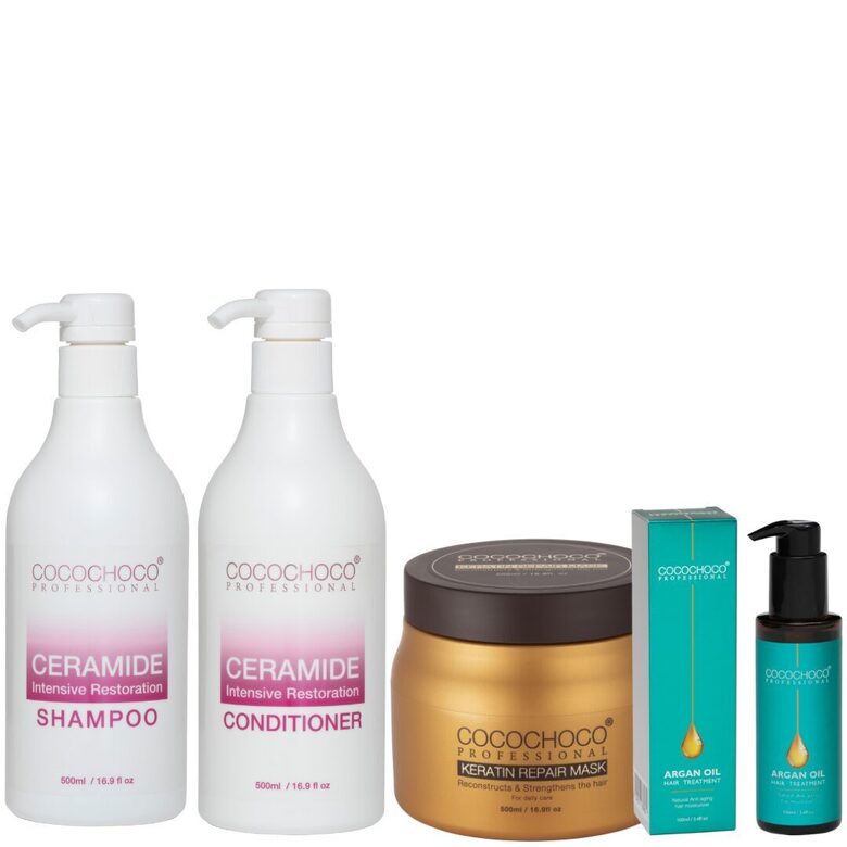 COCOCHOCO CERAMIDE INTENSIVE ŠAMPŪNS UN KONDICIONIERIS 500ML + COCOCHOCO KERATĪNA MASKA 500ML+ Argan eļļa